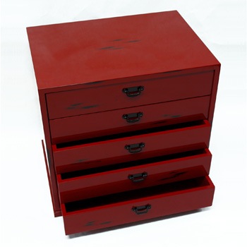 根来塗五つ引出し｜漆器の島安【うるわしうるし】根来塗、インテリア