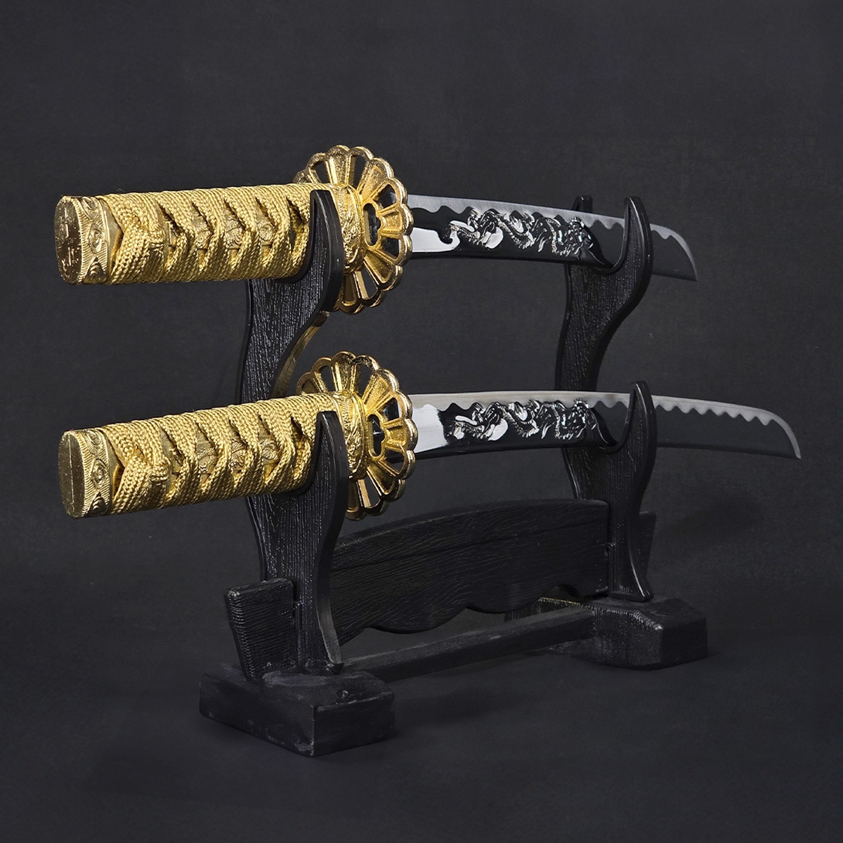 ミニミニ竜3点セット マーブル 金 刀掛台付 刀身竜彫 模造刀｜【公式