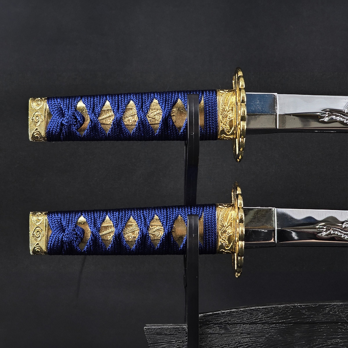 ミニミニ竜3点セット 彫金 青 刀掛台付 刀身竜彫 模造刀｜【公式