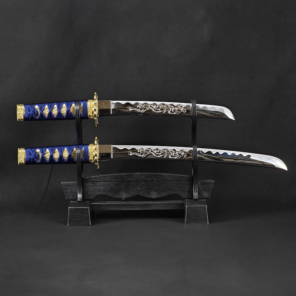 ミニミニ竜3点セット 彫金 青 刀掛台付 刀身竜彫 模造刀｜【公式