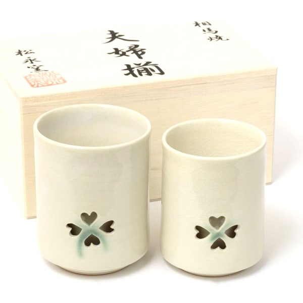 大堀相馬焼 松永窯 木箱入り 夫婦二重湯呑み(アイボリー) | すべての