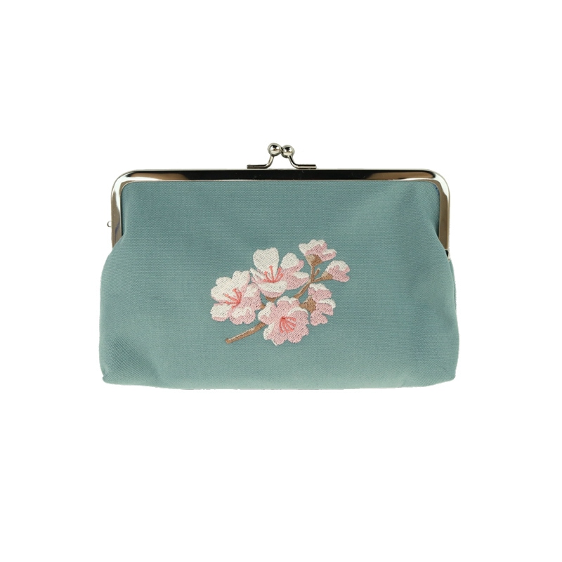 花刺繍5.5横長がま口 サクラブルー｜京都のがま口専門店 公式通販