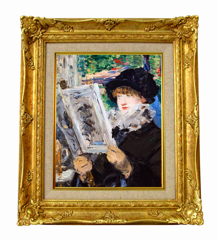 マネ 新聞を読む女性 キャンバス複製画 額装品