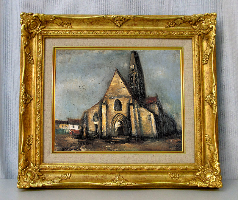 佐伯 祐三 パリの教会 ジクレーキャンバス複製画 額装品