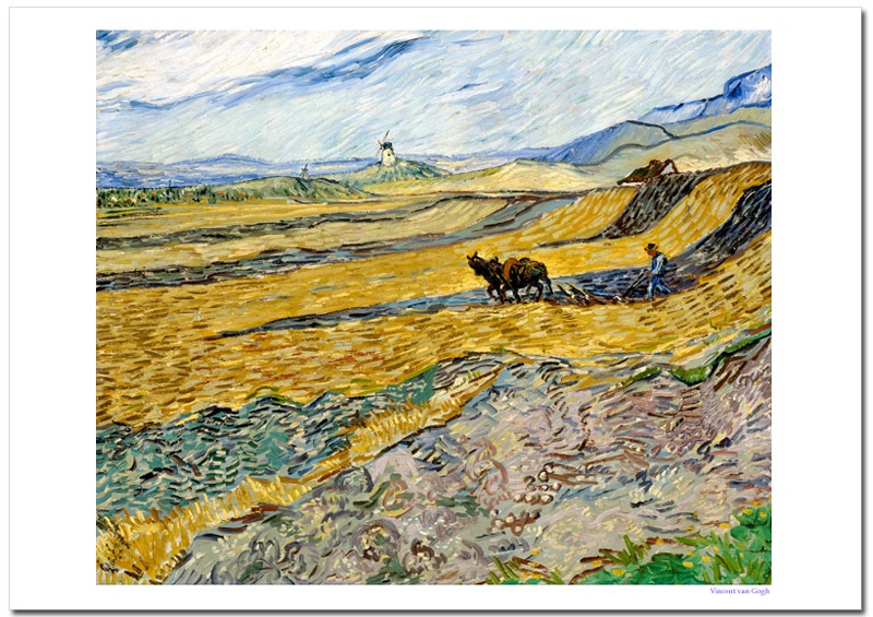 ゴッホ 耕す人と風車のある畑 ポスター販売