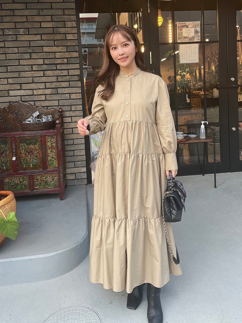 スタンドカラーティアードワンピ｜designed with Akane | ワンピース