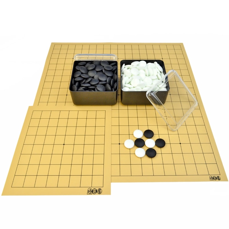 囲碁セット 将碁屋マット9路19路2枚組囲碁盤セット(ガラス碁石桜・プラ