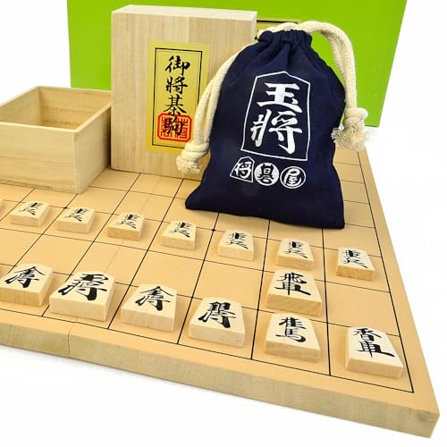駒の携帯に便利なミニ駒袋付きの新桂5号折将棋盤セット 木製将棋駒樺材