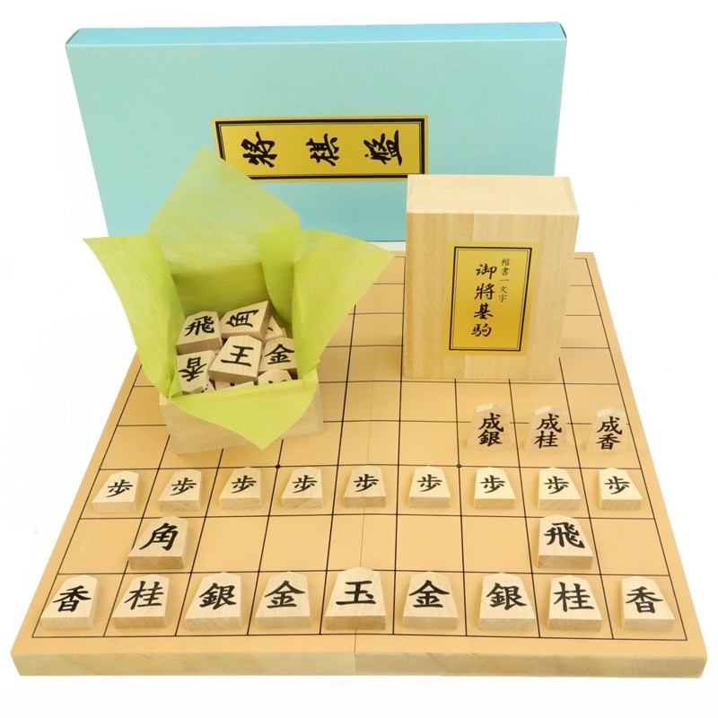 将棋セット 新桂6号折将棋盤セット(木製将棋駒楓一字押彫駒裏黒字成付