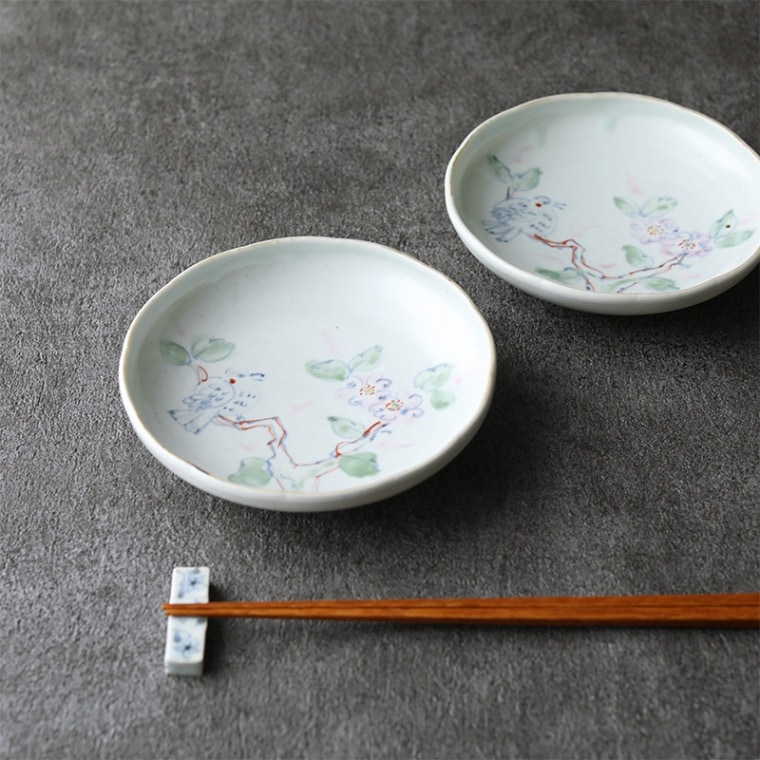 佐藤もも子｜色絵染付鳥花木文五寸輪花深丸皿 | 趣佳[syuca.jp