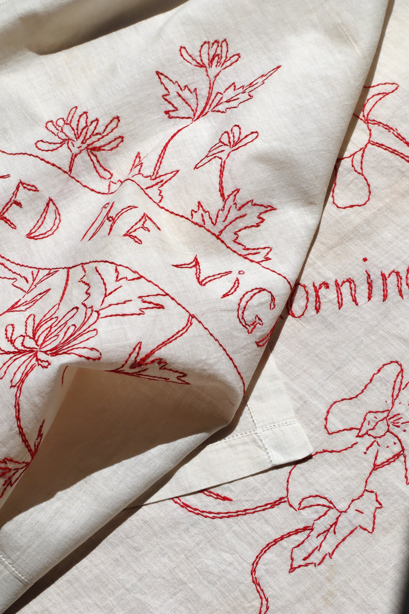 19th Victorian Red Work Layover Sham Good Morning – makky