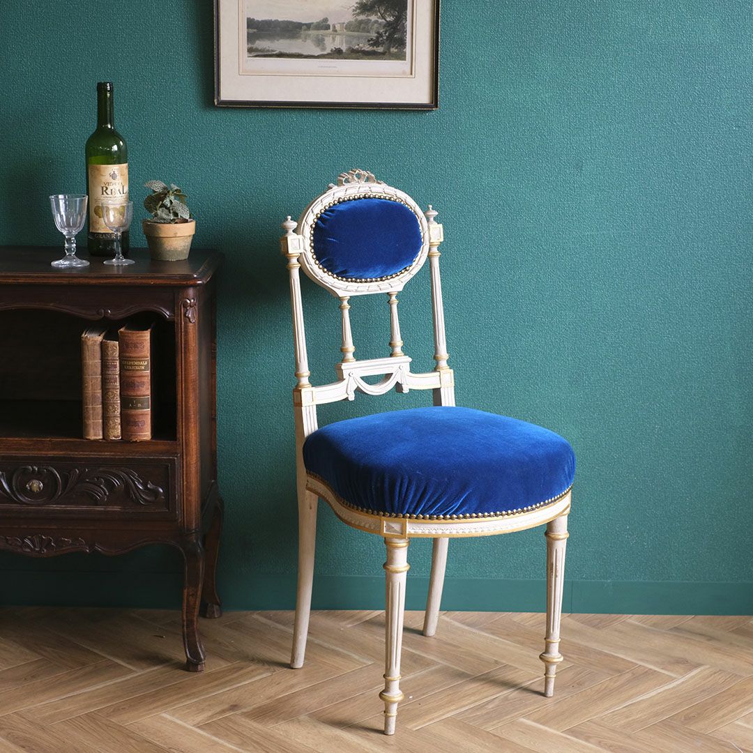 アンティークサロンチェア 青 椅子 フランス アンティーク家具MALTO