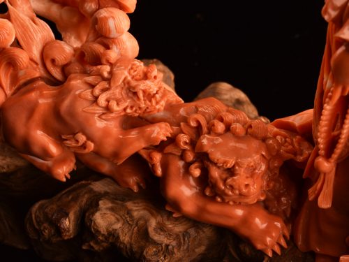 ヤフオク 【流】川口一光作 特大珊瑚細密彫刻観音置物 重量760g 出品中