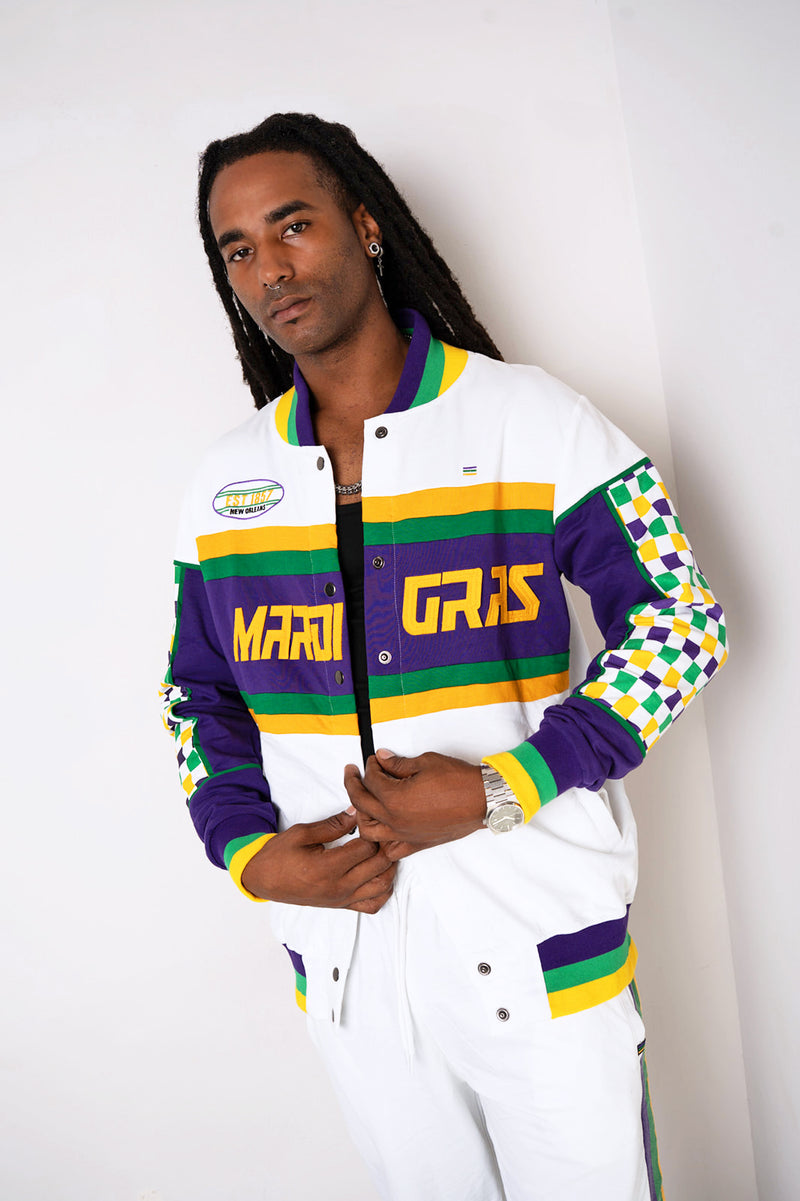 Adult Unisex Mardi Gras French Terry Racing Jacket