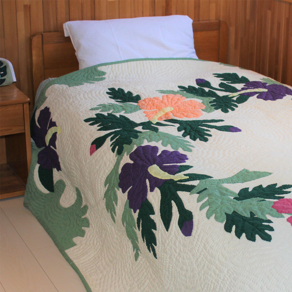 ハワイアンキルト タペストリー ハイビスカスマルチカラー 203cm×203cm