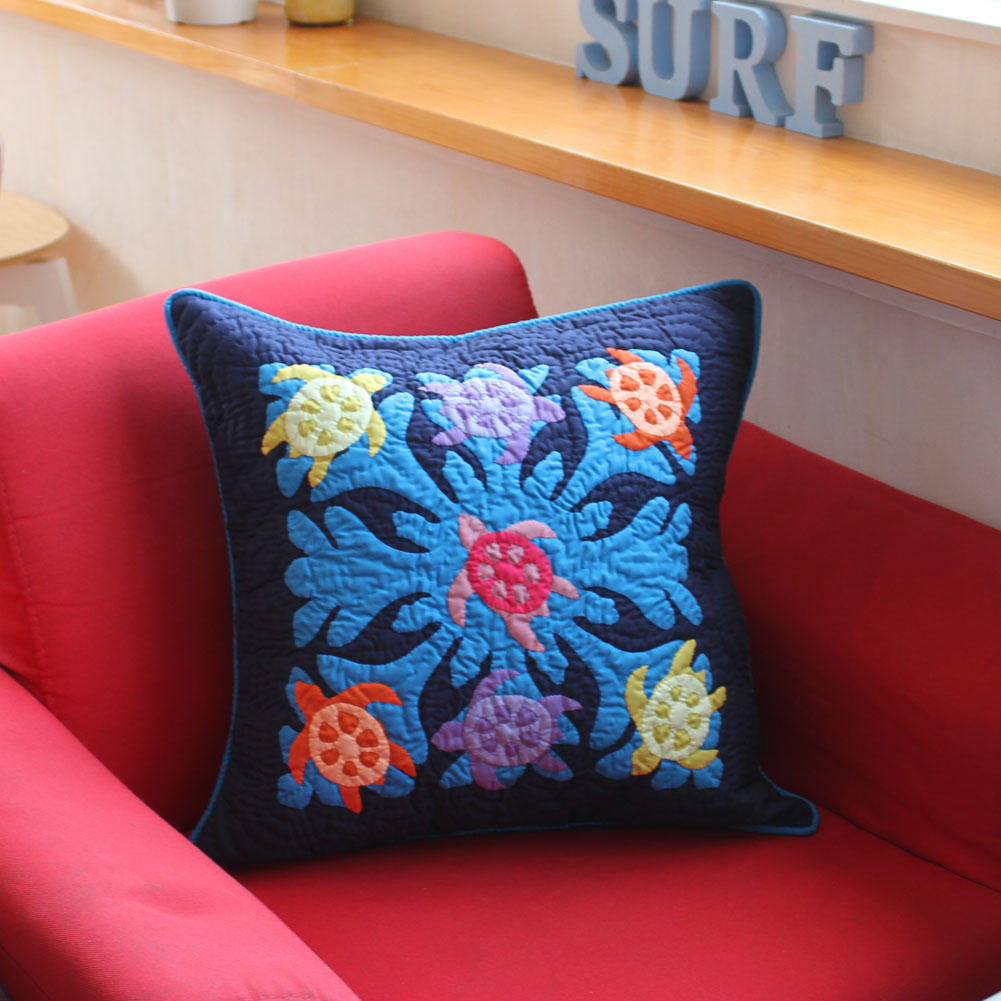 Hawaiianquiltハワイアンキルトクッションカバーホヌ柄/インテリア