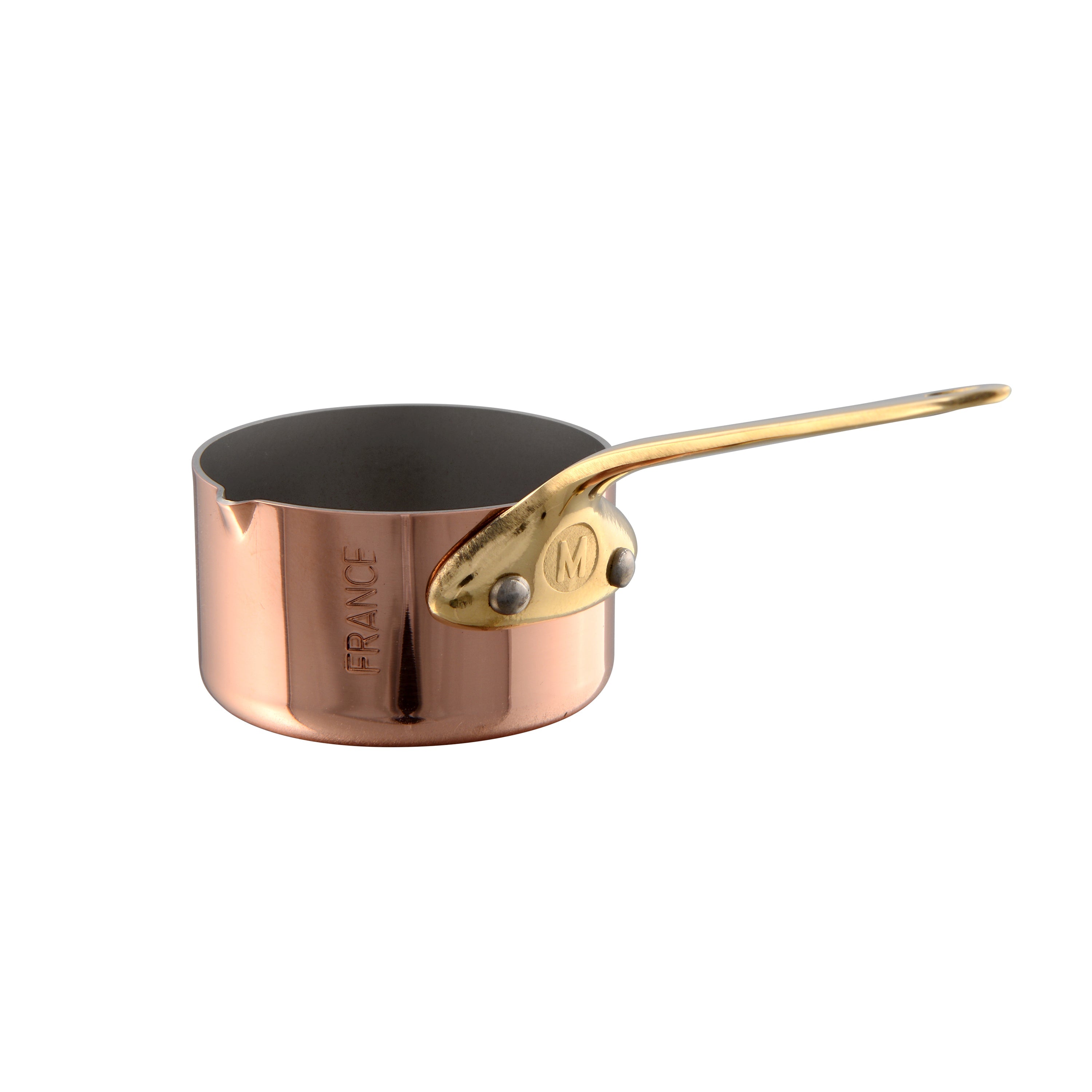 Mauviel M'MINIS Copper Sauce Pan With Pouring Spout, Brass Handle