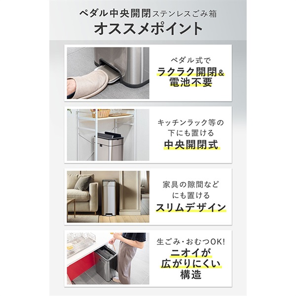 ゴミ箱 ステンレス スリム ペダル 中央開閉式 40L ごみ箱