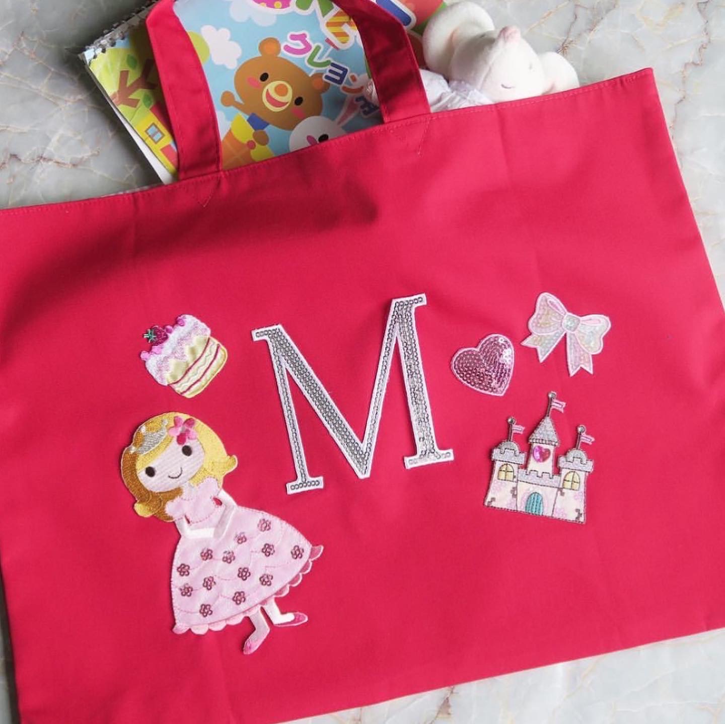 レッスンバック（赤）ワッペンワーク ハンドメイド オリジナルレッスン