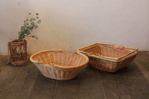 かご・バスケット・雑貨 - menui | ラタン楕円バスケット 可動2本手 浅