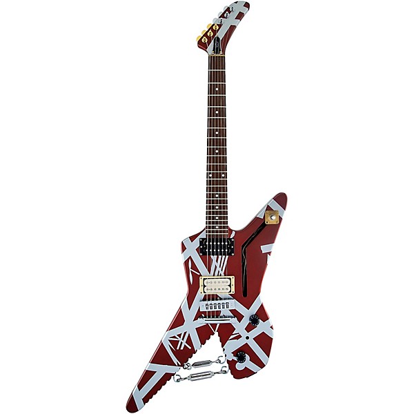 Open Box EVH Striped Shark Electric Guitar Burgundy Red and Silver