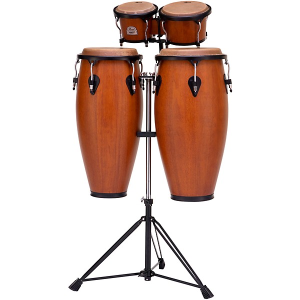 Pearl Primero Conga and Bongo Set With Stand in Mahogany Satin