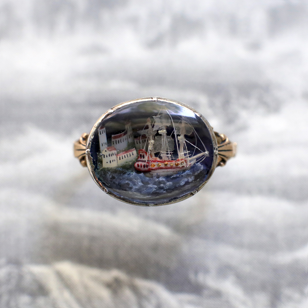 c. 1760-70 Rococo Microivory Ship Ring — Heart of Hearts Jewels