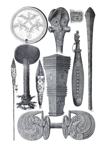 オーストラリアのアボリジニの武器木彫り1893年に出版 - アボリジニ