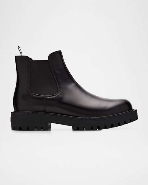 Prada Men's Brixxen Leather and Neoprene Chelsea Boots | Neiman Marcus