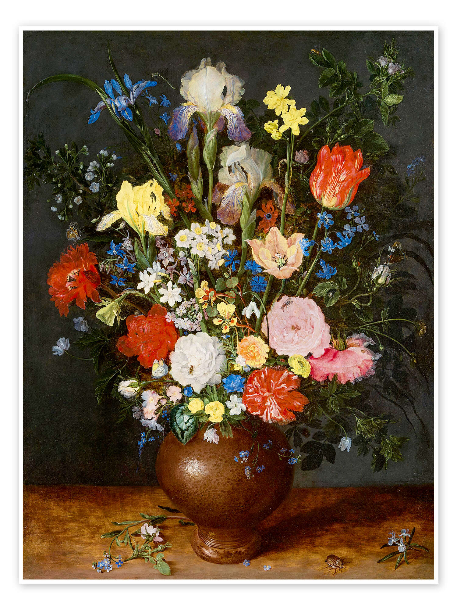 Bouquet of flowers in clay vase print by Jan Brueghel d.Ä