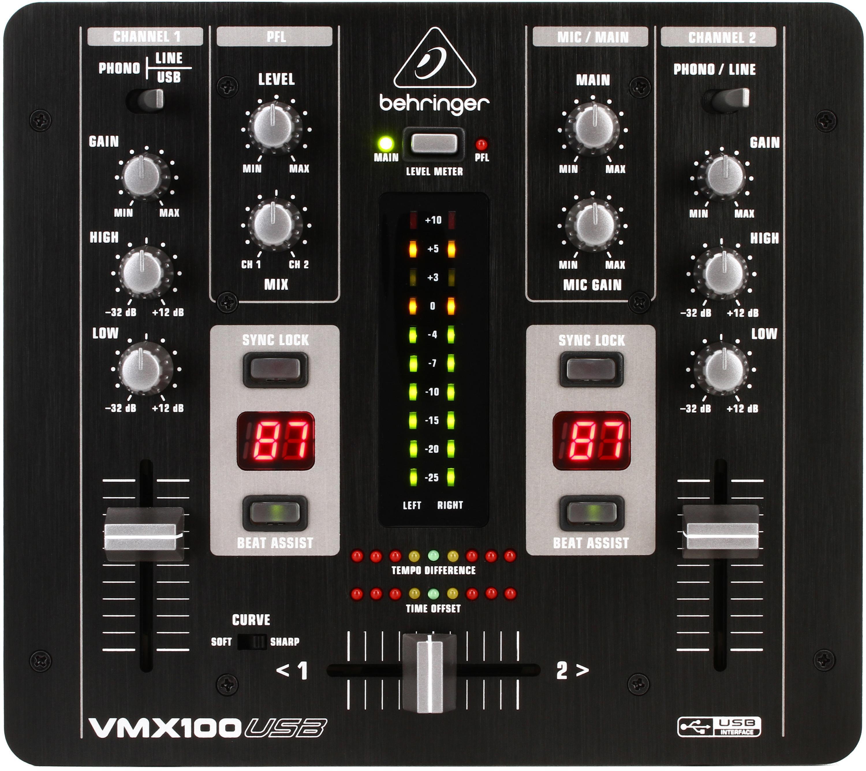 Behringer Pro Mixer VMX100USB 2-channel DJ Mixer | Sweetwater