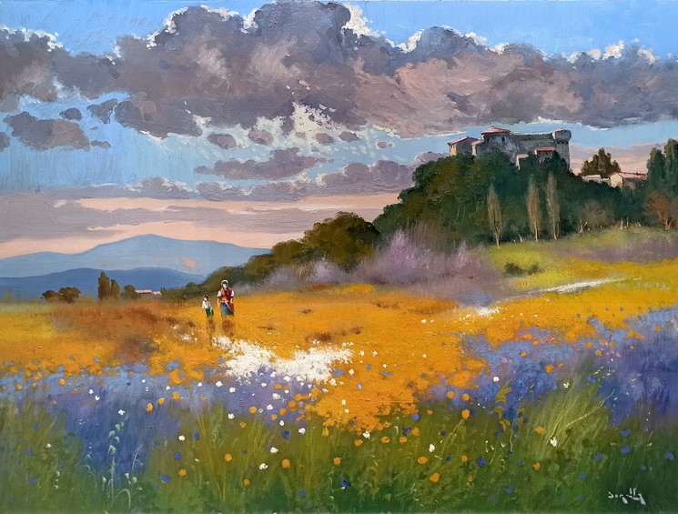 ▷ Spring in Tuscany - Italian landscape painting by Andrea