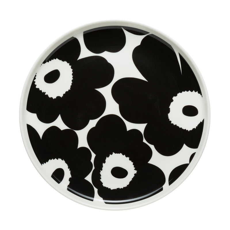 Marimekko Oiva - Unikko plate 20 cm, white - black | Finnish