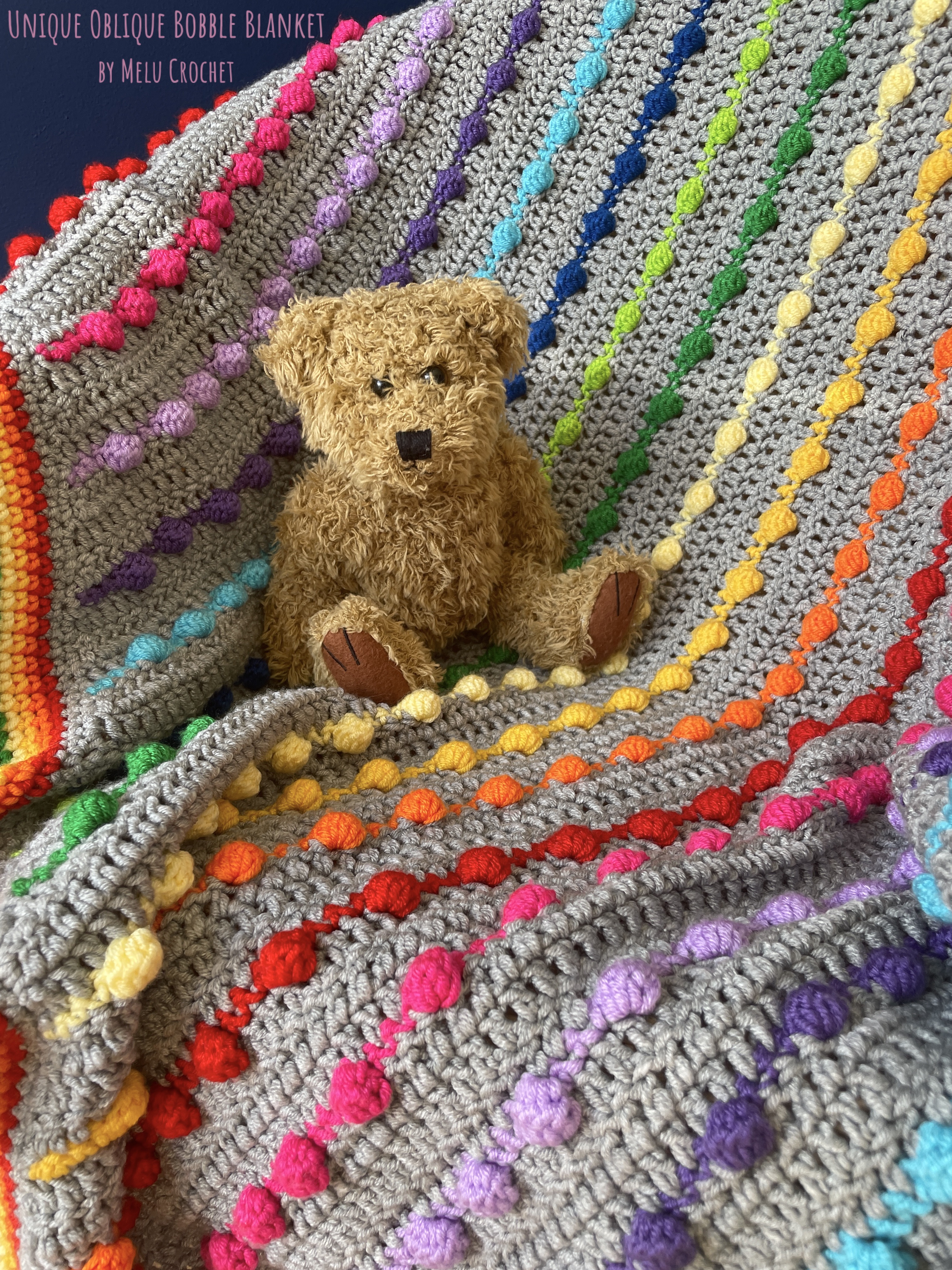 Unique Oblique Rainbow Bobble Blanket by Melu Crochet – Melu Crochet