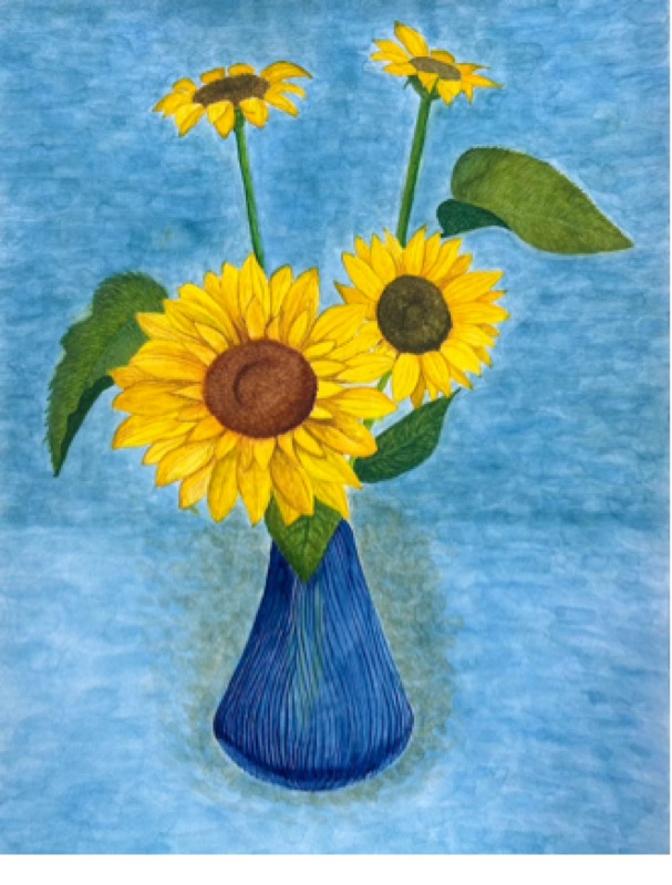 ひまわりの水彩画 ｜ 東京新宿のメッツ絵画教室｜予約制・個別指導で安心