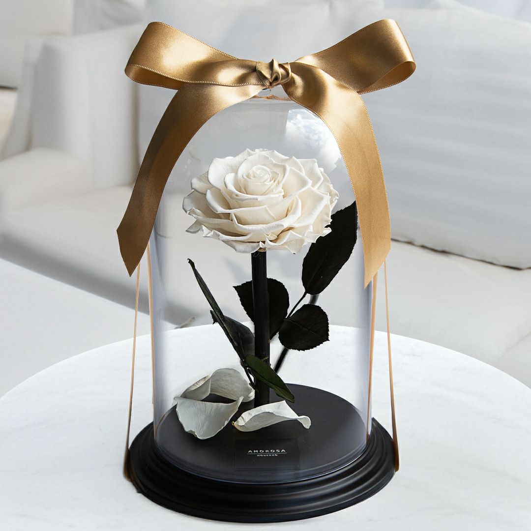 デスティニーローズ(1本立ち)/プラチナホワイト （プリザーブド