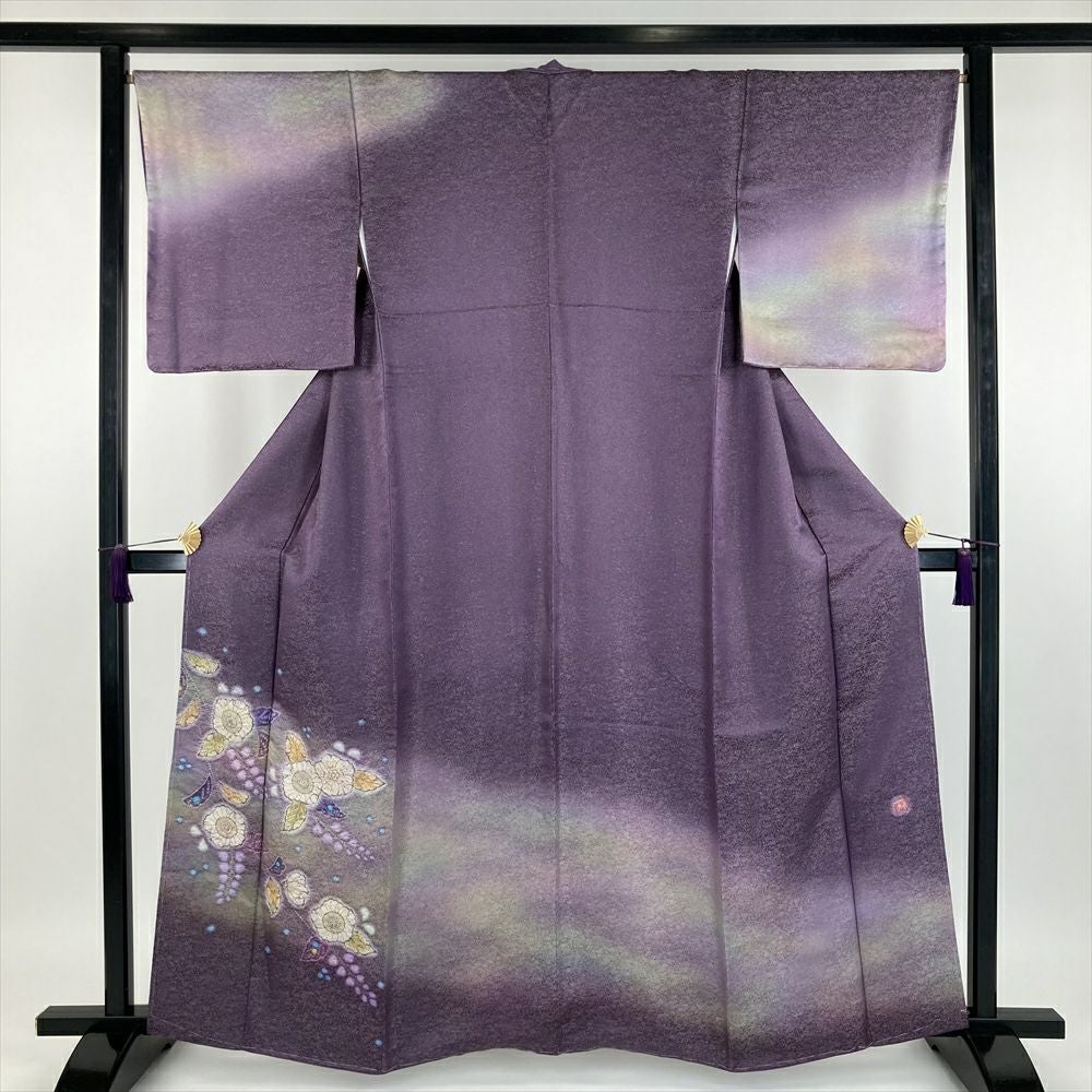 中古）久保田一竹 訪問着 紫色 フォーマル 金通し 染め 辻が花 二代目