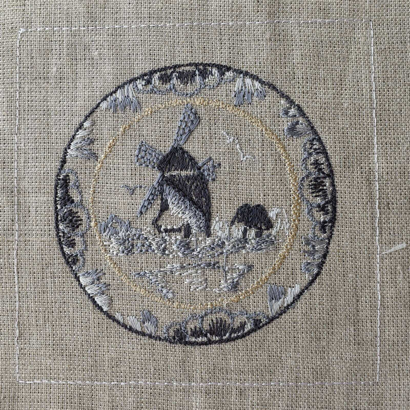 アンティークプレート絵皿［風車］刺繍図案｜mimi刺繍｜東京・吉祥寺の