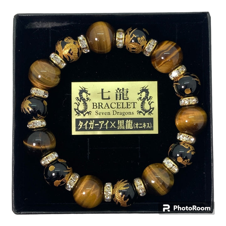 身延山 紫雲堂】 腕輪数珠 タイガーアイ16㍉ ＆オニキス12㍉ ドラゴン