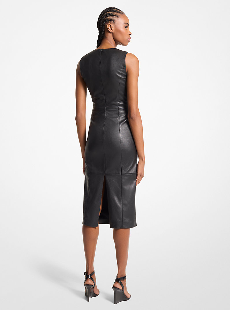 Leather Twist Front Sheath Dress in BLACK - Sale | Michael Kors [US]