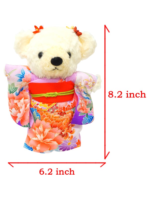 着物を着たクマのぬいぐるみ。 21cm 日本製 着物テディベアぬいぐるみ