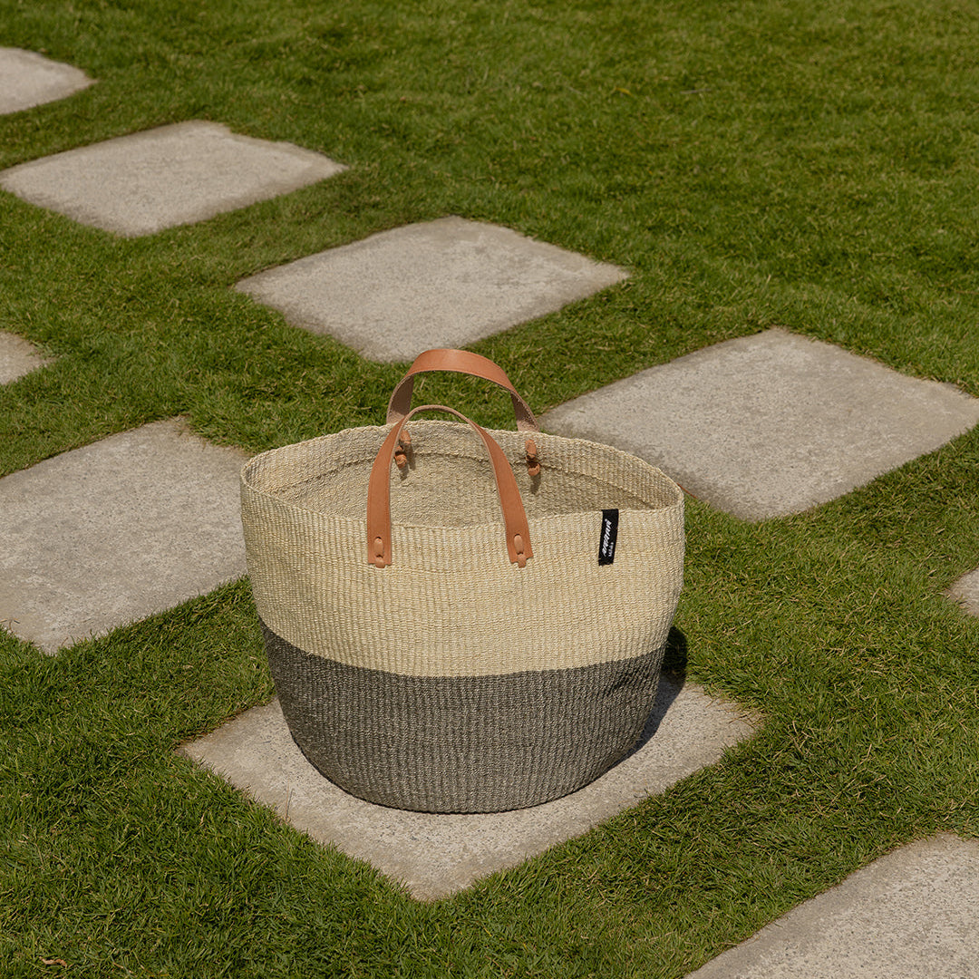 Grey handwoven sisal Kiondo marketbasket M