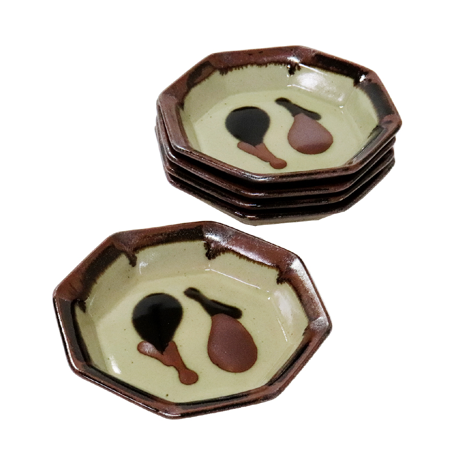 佐久間藤太郎窯＞益子焼 茄子皿 八角5Pセット | 栃木県益子町 | 三越