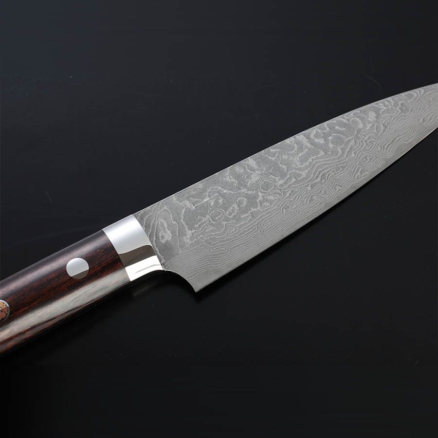 佐治 武士＞ R2/SG2 黒ダマスカス ペティナイフ 和包丁 130mm アイアン