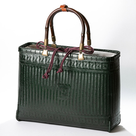 べっぷ竹細工もりぐち＞桝模様網代編みかごバッグ・漆黒 | 大分県別府