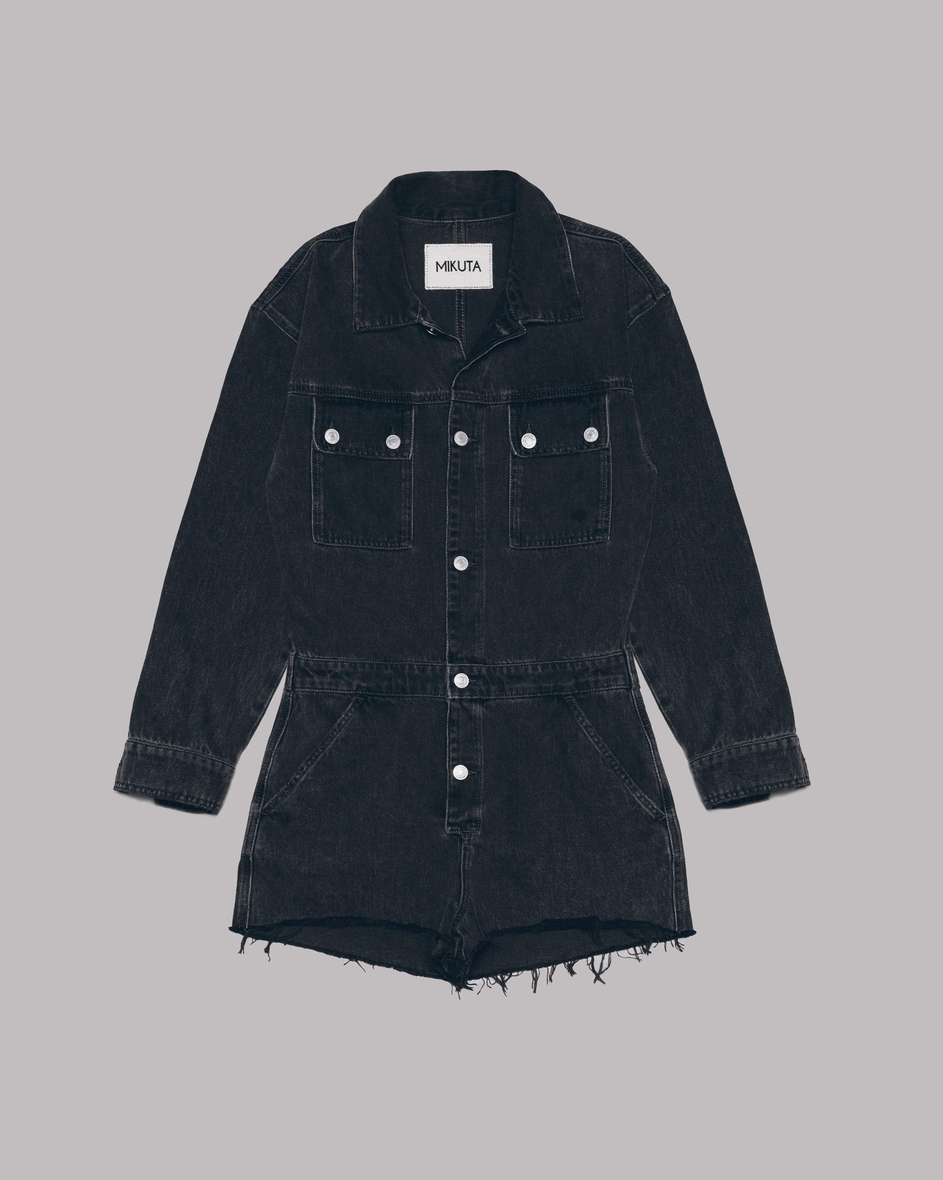 MIKUTA | The Black Short Denim Jumpsuit