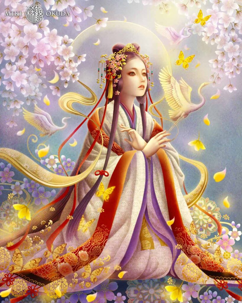 木花咲耶姫のアート｜炎と桜に宿る女神を描く（ジクレー版画） | 奥田