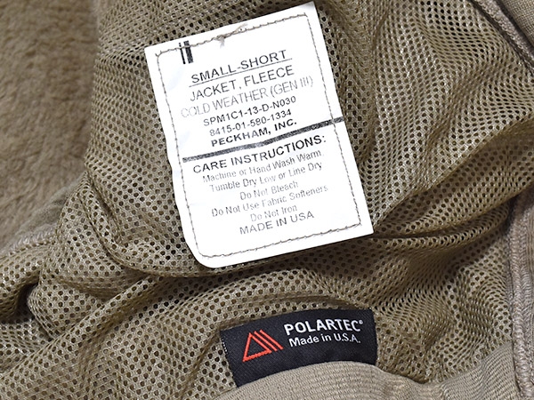 米軍実物 ECWCS GEN3 LEVEL3 フリース ジャケット POLARTEC S-S