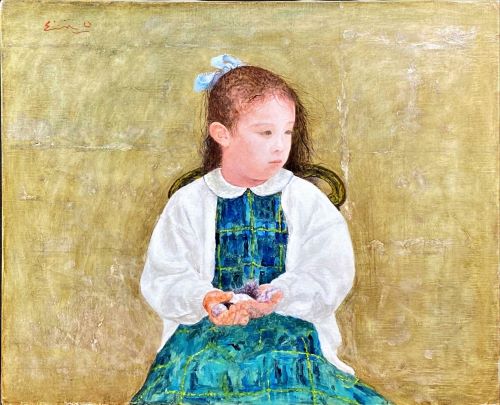 大津英敏作品【白いカーディガンの少女】の買取・査定はミライカ美術に