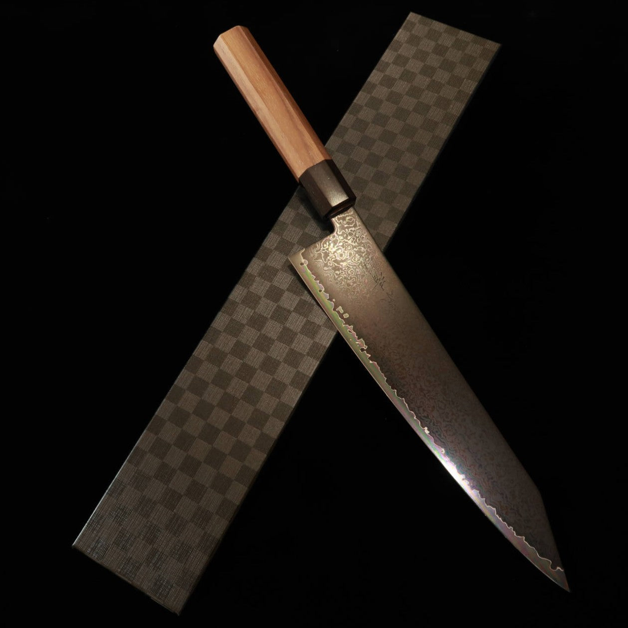 景清KAGEKIYO VG-10黒染ダマスカス 切付牛刀 ウォルナット八角柄 (210